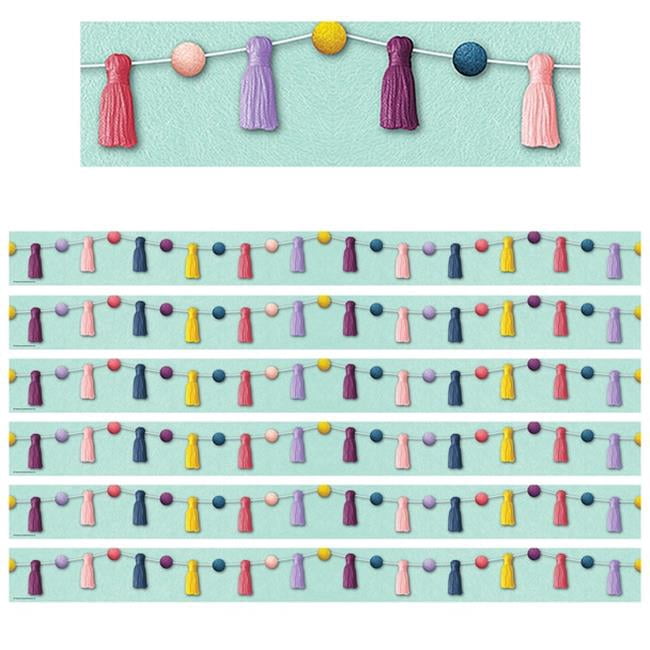 Pom-Poms & Tassls Straight Border Trim - Pack of 6