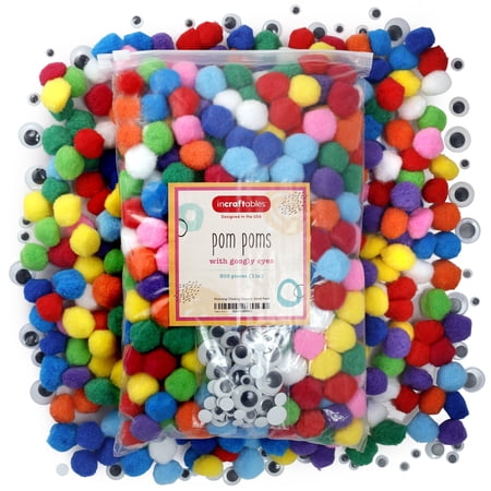 Incraftables Large Colored Crafting Pom Poms with 50 pcs Googly Eyes, 300 Pack