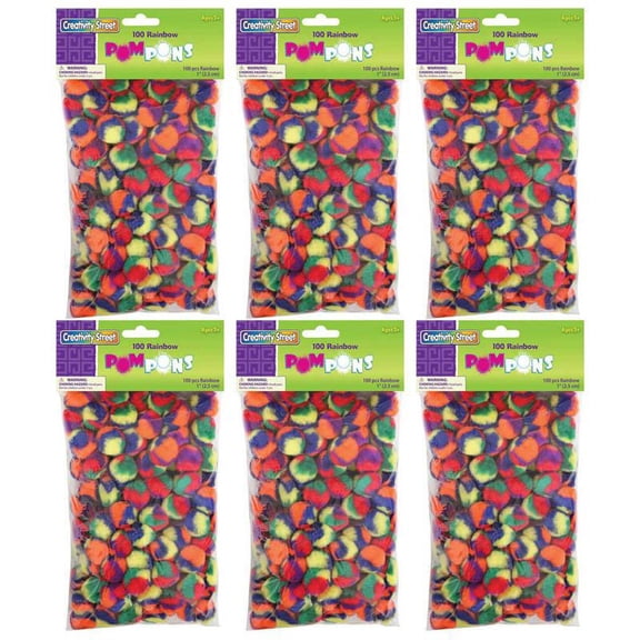 Pacon Creativity Street Pom Pons Color Splash 1" 100/Pack 6 Packs (CK-811030-6)