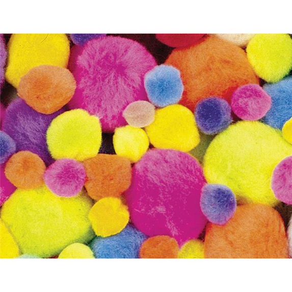 Pom Pons, Hot Colors - Assortd Sizes - 100 Piece - 2 per Pack