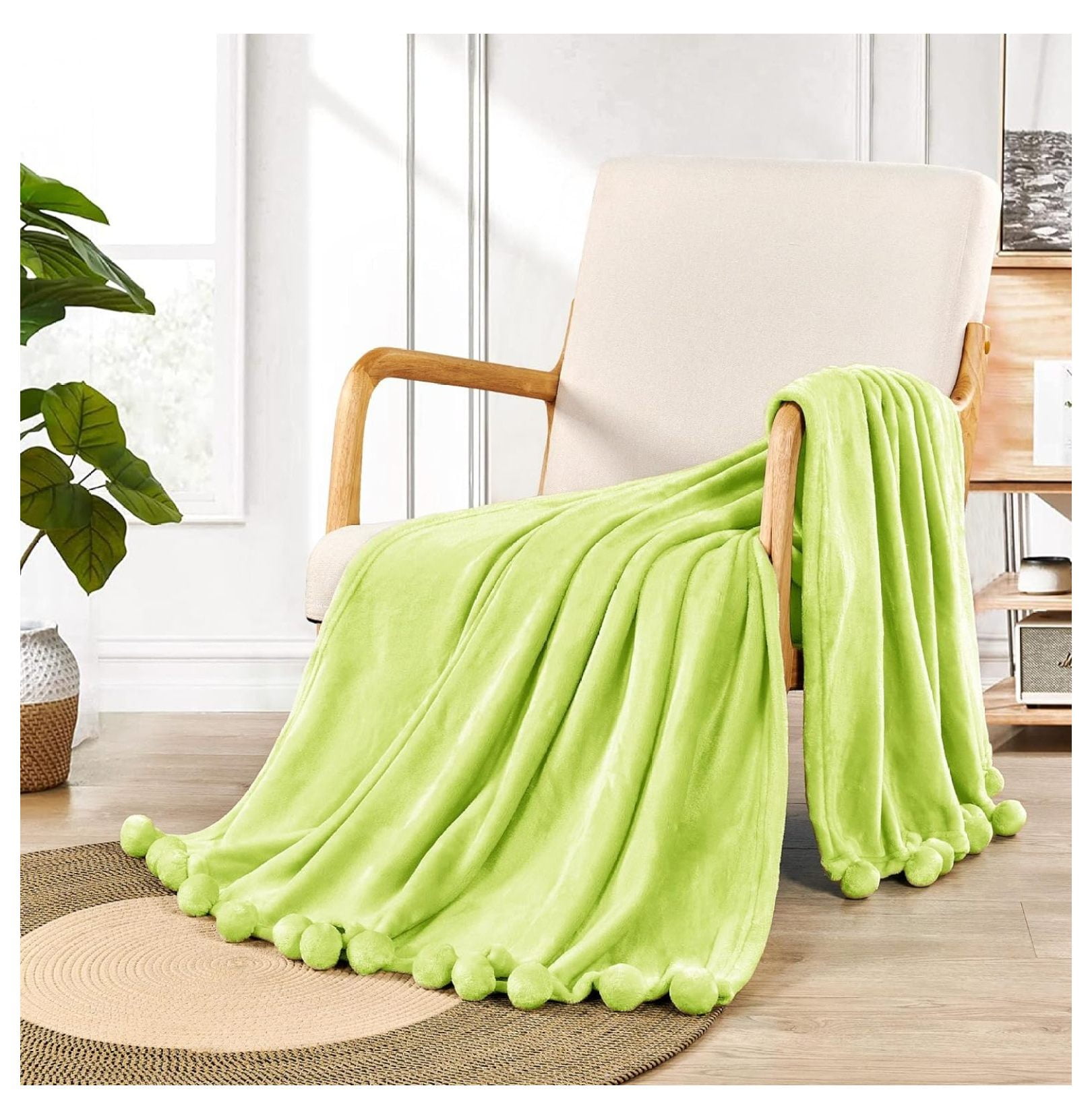 Pom Pom Throw Blankets Couch Cover Flannel Fleece Throw with Pompom