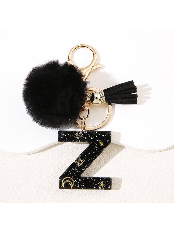 Pom-pom 26 letter keychain resin star moon letter key chain bag charm