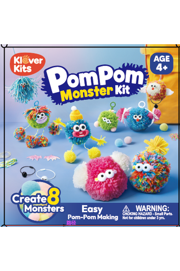 Pom Pom Monster Kit: DIY Plush Keychain Craft, Arts & Crafts Gift for Kids 4+, Creative STEM Toy with Yarn