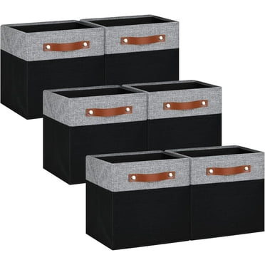 Pomatree 11 Inch Cube Storage Bin - 6 Pack - Linen Fabric Cubby Storage Bins (Black & Grey)