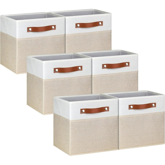 Pomatree 11 Inch Cube Storage Bin - 6 Pack - Linen Fabric Cubby Storage Bins