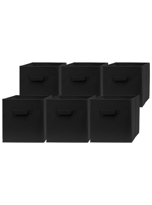 Pomatree 12x12 Storage Cube Bins - 6 Pack - Fabric Cube Storage Bin (Black)