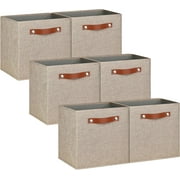 Pomatree 13x13 Storage Cubes - 6 Pack - Linen Fabric 13 Inch Cube Storage Bins