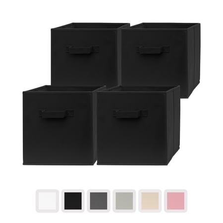 Pomatree 13x13x13 Inch Storage Cubes - 4 Pack - Large and Sturdy Fabric Storage Bins (Black)