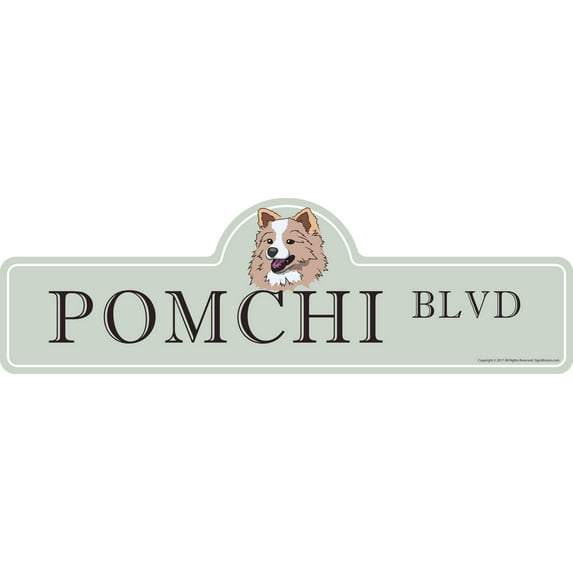 Pomchi Street Sign | Indoor/Outdoor | Dog Lover Funny Home Décor for Garages, Living Rooms, Bedroom, Offices | SignMission personalized gift | 24" Wide