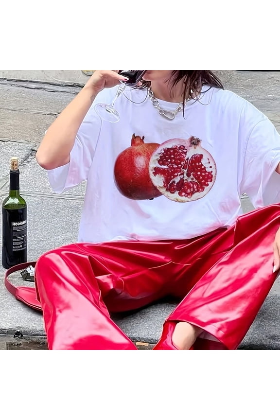 Pomegranate 90s R Wo Summer Cute Fruit T-S1Hir Female Y2k Aesthetic s Oversized Streetwear Tops10