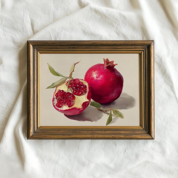 Pomegranate Botanical Fruit Mediterranean Kitchen Decor Rich Red Still Life Decorative Wall Decor