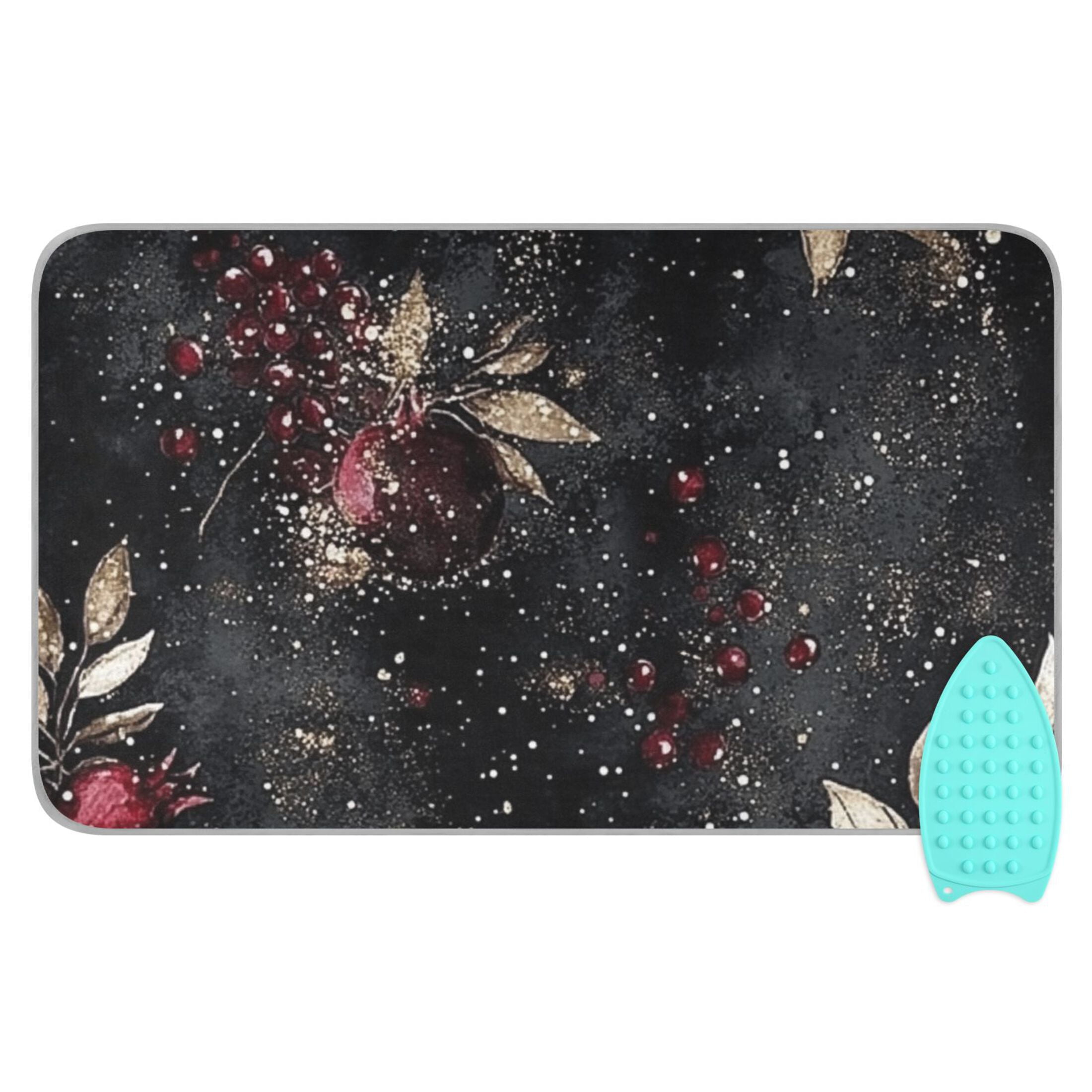 Pomegranate Branches on Black Ironing Mat Blanket for Table Top Travel Portable Ironing Board Pad 47.2x27.6 Inch