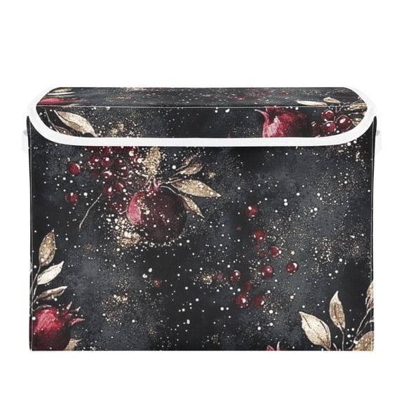 Pomegranate Branches on Black Large Storage Bins with Linen Collapsible Lid Storage Box 16.7 x 12.6 x 11.8in