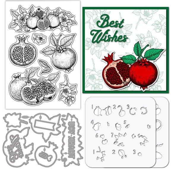 Pomegranate Clear Silicone Stamp Metal Flower Branch Cutting Die Cuts Fruit Greeting Paint Craft Stencils for Card Making Scrapbooking Craft Embossing