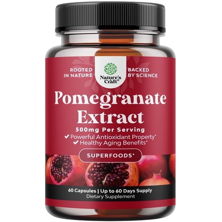Natures Craft 500mg Pomegranate Extract Antioxidant Supplement for Heart and Joints, 60 Capsules