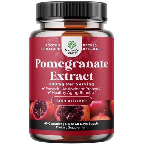 Natures Craft 500mg Pomegranate Extract Antioxidant Supplement for Heart and Joints, 60 Capsules