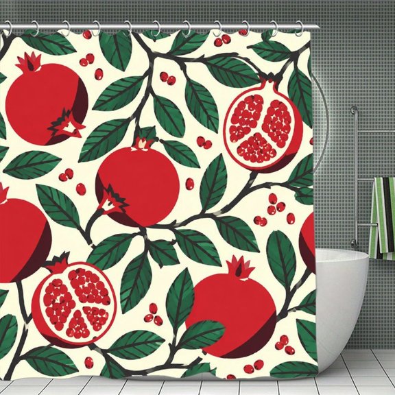 Pomegranate Harvest Pattern Print Shower Curtain,Cloth Fabric Waterproof Polyester Bathroom Home Decor Set with Hooks 70.8×70.8Inch