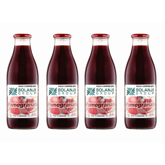 Pomegranate Juice Net 33.8 fl.oz (1 Ltr.) - Four (4) Glass Bottles - High in Antioxidants