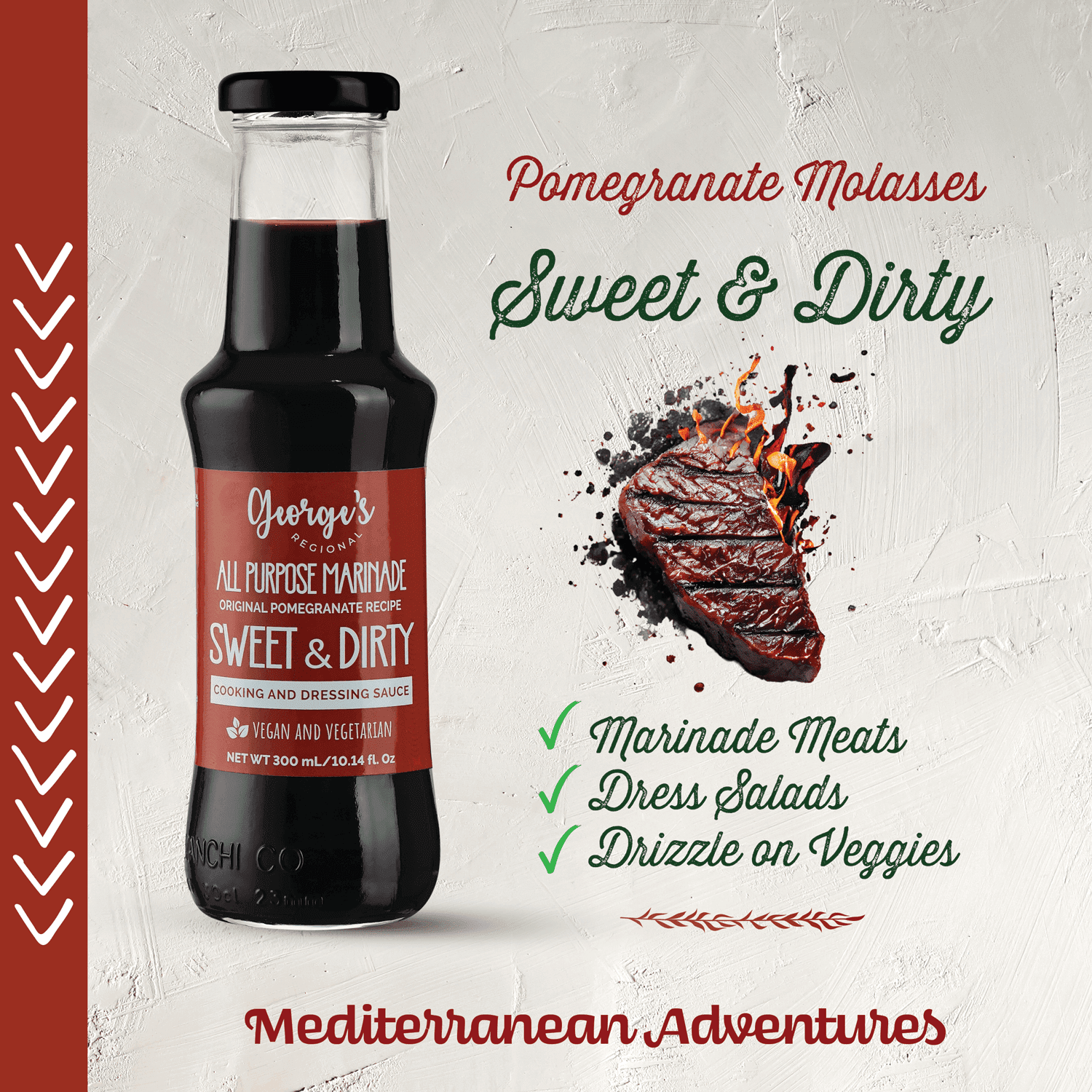George's Regional Pomegranate Molasses All Purpose Marinade and Dressing Sauce (Sweet & Dirty Flavor 300 mL/10.14 fl.Oz)