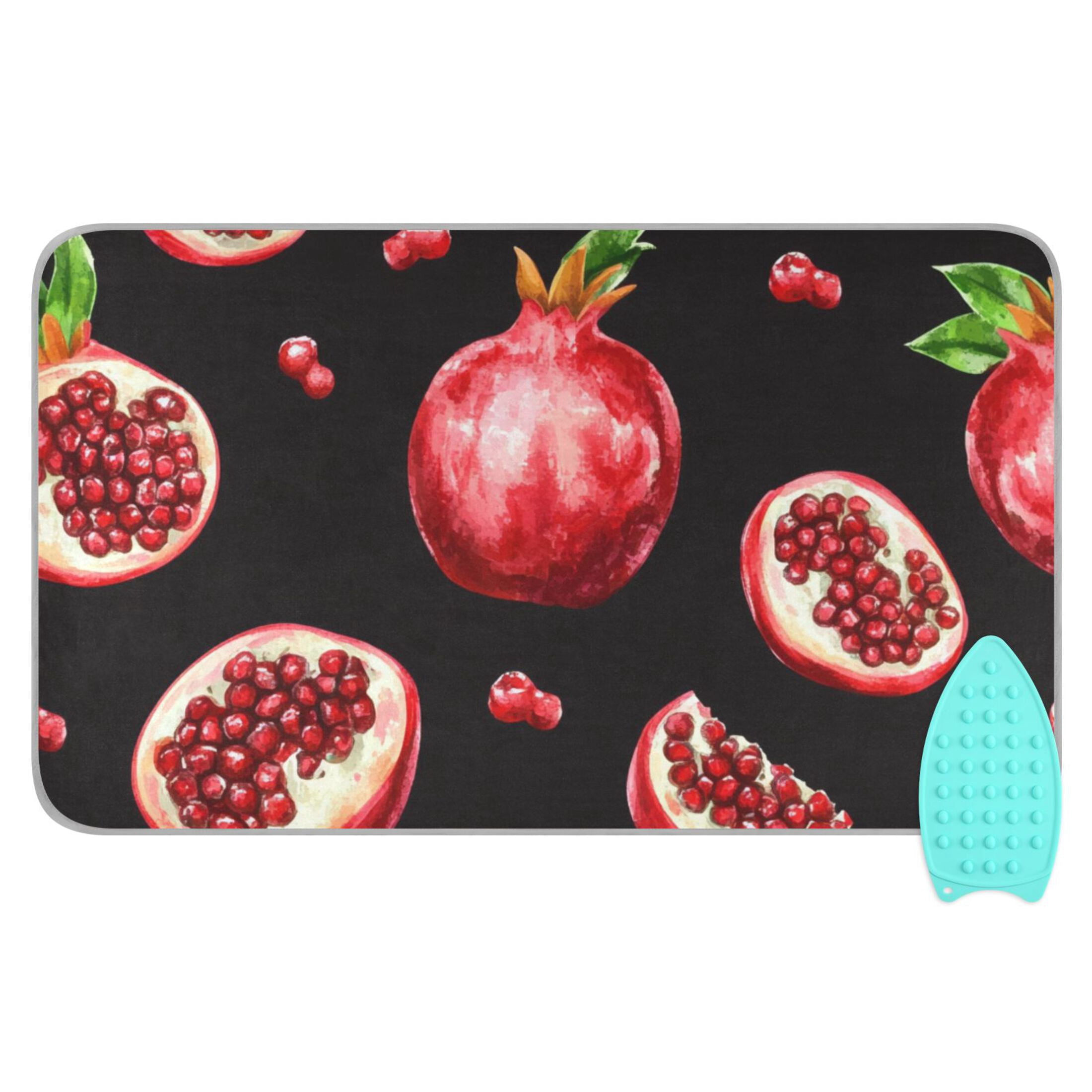 Pomegranate Pattern on Black Ironing Mat Blanket for Table Top Travel Portable Ironing Board Pad 47.2x27.6 Inch