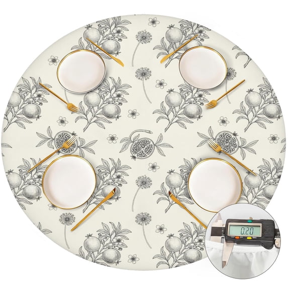 Pomegranate Sketch Round Elastic Tablecloth, Fitted Table Cover, 60in ...