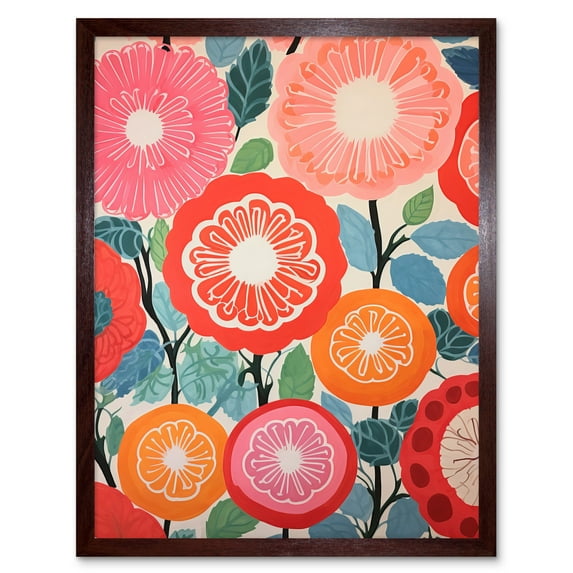 Pomegranate Tree Flowers in Bloom Mediterranean Bright Floral Abstract Artwork Art Print Framed Poster Wall Decor 12x16 inch