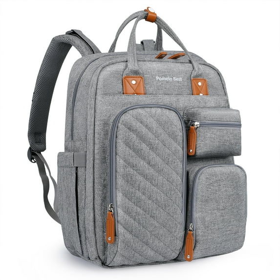 Pomelo Best Versatile Baby Diaper Bag with Tons of Compartments, Built-in Stroller Straps, and Changing Pad, Color Grey