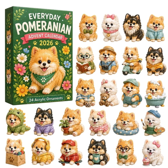 Pomeranian Advent Calendar 2026, 24-Day Christmas Countdown Blind Box with Collectible Flat Acrylic Hanging Charms, Floral Theme Display Gift Set for Adult Dog Lovers & Collectors