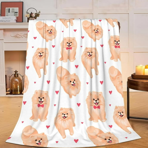 Pomeranian Blanket Super Cozy Soft Pomeranian Throw Blanket Warm Plush Fluffy Pomeranian Dog Stuff Gifts for Women Girls Fleece Flannel Gift Blankets for Kids Adults 60"X50"