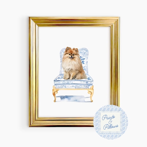 Pomeranian Chinoiserie Dog Preppy Pomeranian Poster Unframed Paper Print