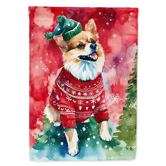 Pomeranian Christmas House Flag 28 in x 40 in