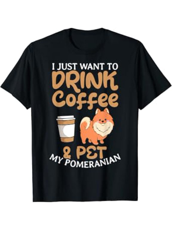Pomeranian Coffee Lover Dwarf Spitz Pom Dog Owner Fur Parent T-Shirt
