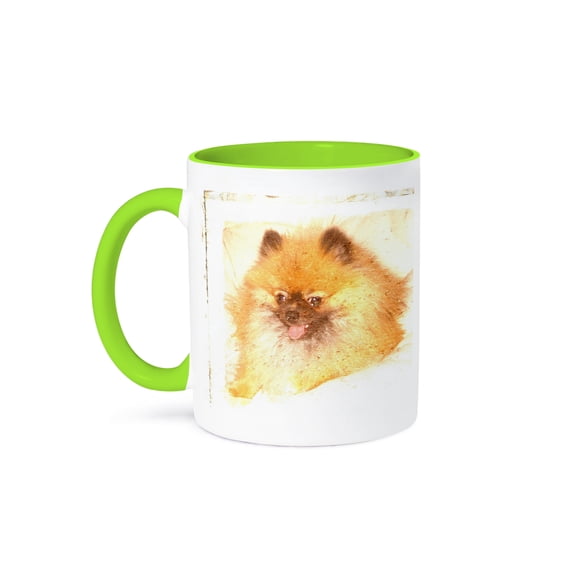 3dRose, Pomeranian Dog Animal Photography, 15oz Two-Tone Green Mug