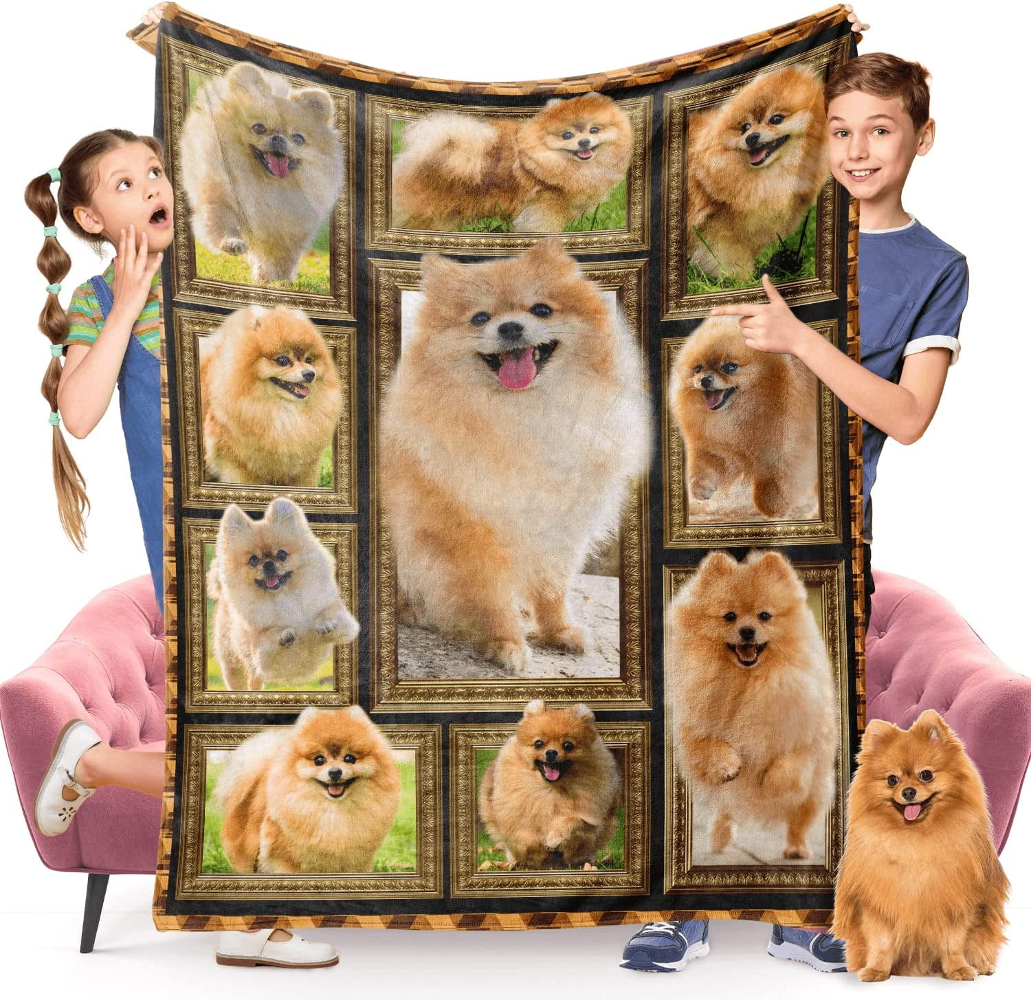 Pomeranian Dog Blanket for Kids, Cute Soft Cozy Warm Flannel Throw ...
