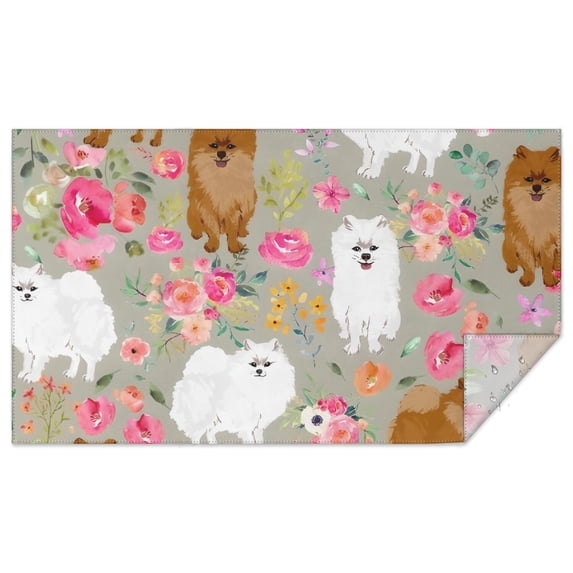 Pomeranian Dog and Flower Floral Rectangle Tablecloth 60"x102",Waterproof Polyester Rectangle Table Cloth, Wipeable Spillproof Polyester Tablecloth for Dining, Camping, Indoor and Outdoor