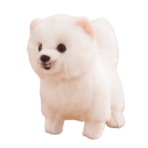 Pomeranian Dog Stuffed Animal Plush- Lifelike Puppy Plush Toy - Precious Companion - White 10.2 Inch