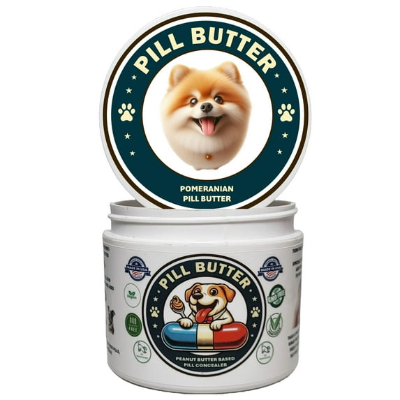 Pill Butter: Pomeranian Dog Treats to Wrap Pills - Moldable Non-Sticky Paste of Human Grade Real Dog Peanut Butter (60 Servings)