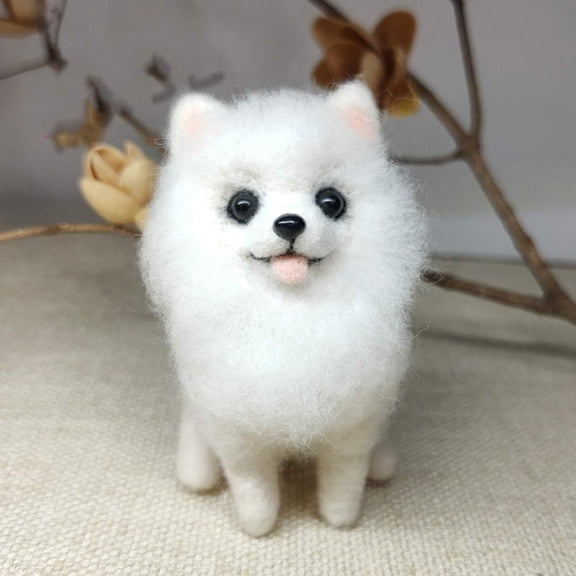 Pomeranian Dog Wool Needle Felting DIY Kit, NonFinished Craft Set with Tools & Instructions, 1Set Animal Craft Kit