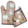 thumbnail image 1 of Pomeranian Dog and Flower Floral Kitchen Oven Mitt and Pot Holder Sets 2 Pcs for Baking, Cooking and Grilling, Heat Resistant Up To 392 °F, 1 of 7