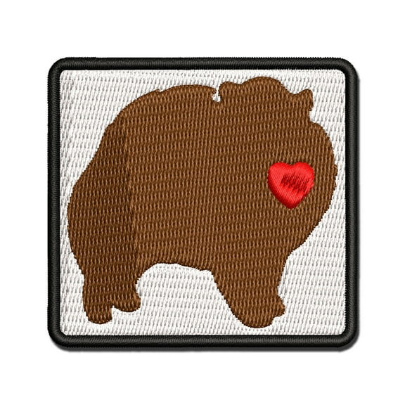 Pomeranian Dog with Heart Applique Multi-Color Embroidered Iron-On Patch - 3.5 Inch Large