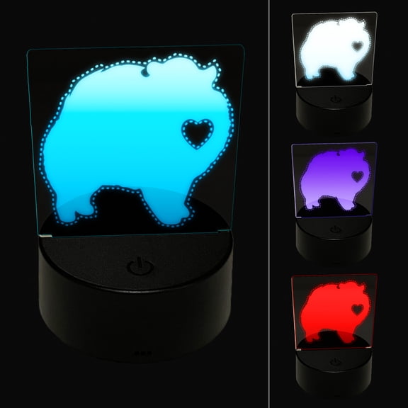 Pomeranian Dog with Heart LED Night Light Sign 3D Illusion Desk Nightstand Lamp