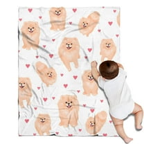 Pomeranian Dogs with Hearts Blanket,Comfortable Soft Flannel Throw Blanket,All Season,Warm Lightweight Blankets for Sofa Bed Couch Living Room Chair,30"x40"
