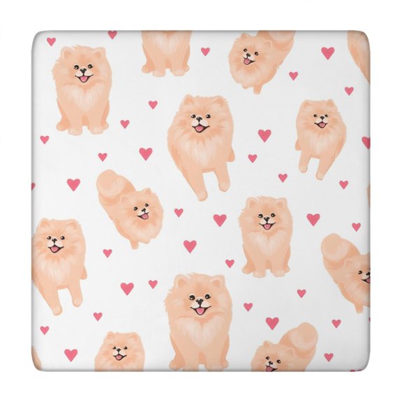 Pomeranian Dogs with Hearts Square Fitted Tablecloth with Elastic Edge,Square Table Cover,Washable Elastic Table Cover for Home Kitchen Party Decor 34"x34"