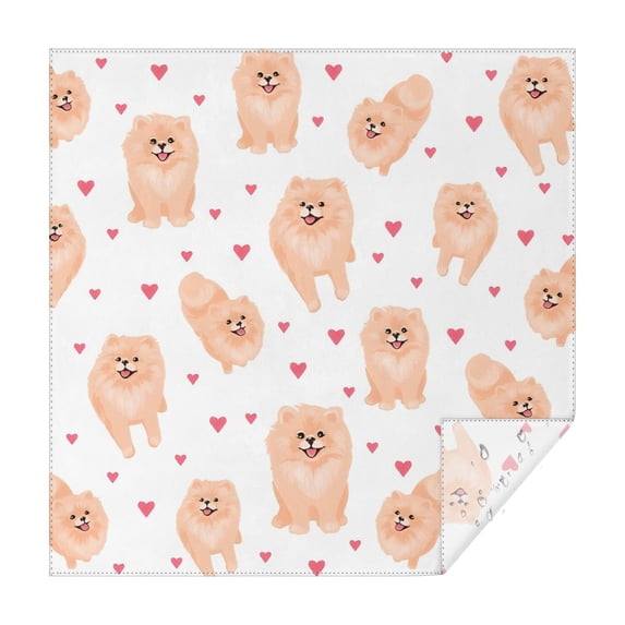 Pomeranian Dogs with Hearts Square Tablecloth,Waterproof Square Table Cover,Wipeable Spillproof Washable Table Cover for Home Kitchen Party Decor 42"X42"(107x107cm)
