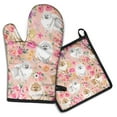 thumbnail image 1 of Pomeranian Dogs and Flowers Kitchen Oven Mitt and Pot Holder Sets 2 Pcs for Baking, Cooking and Grilling, Heat Resistant Up To 392 °F, 1 of 7