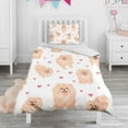 thumbnail image 1 of Pomeranian Dogs with Hearts Duvet Cover and Pillowcase Set for Single Bedding, Bedroom Accessories for Kids Teens, 1 of 5
