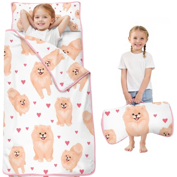 Pomeranian Dogs with Hearts Toddler Nap Mats for Kids Preschool,Sleeping Mat Bag or Kids,Toddler Sleeping Bag,Toddler Nap Mat or Daycare