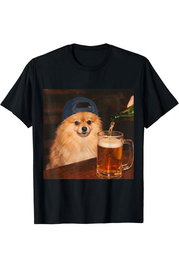 Pomeranian Drinking Beer Shirt Funny Fathers Day Dog Meme T-Shirt- Classic First Father's Day 2026 shirts Unisex 100% Cotton Crew Neck T-Shirt Breathable Casual Everyday Wear Affordable Graphic Soft