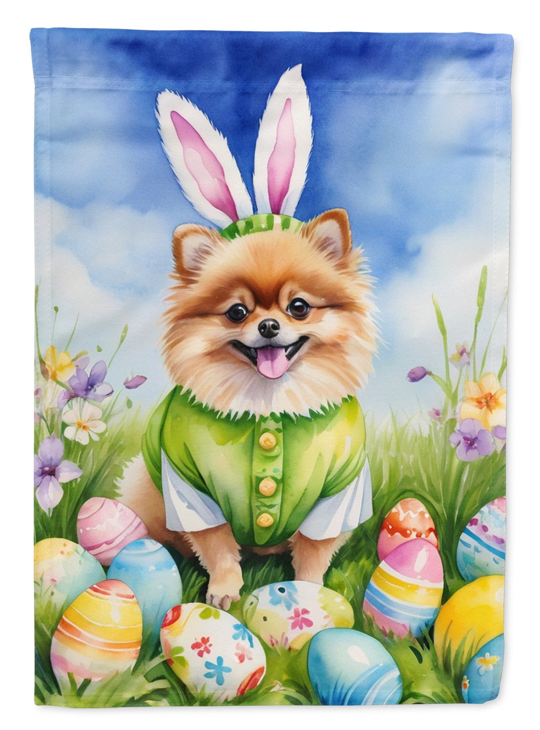 Pomeranian Easter Egg Hunt Garden Flag 11.25 in x 15.5 in