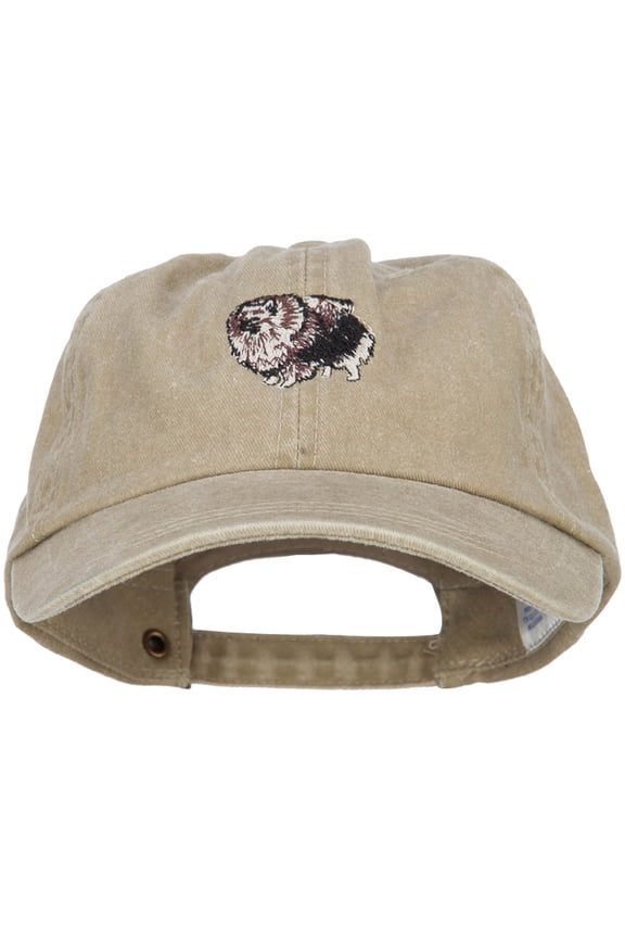 Pomeranian Embroidered Washed Cotton Twill Cap - Khaki OSFM